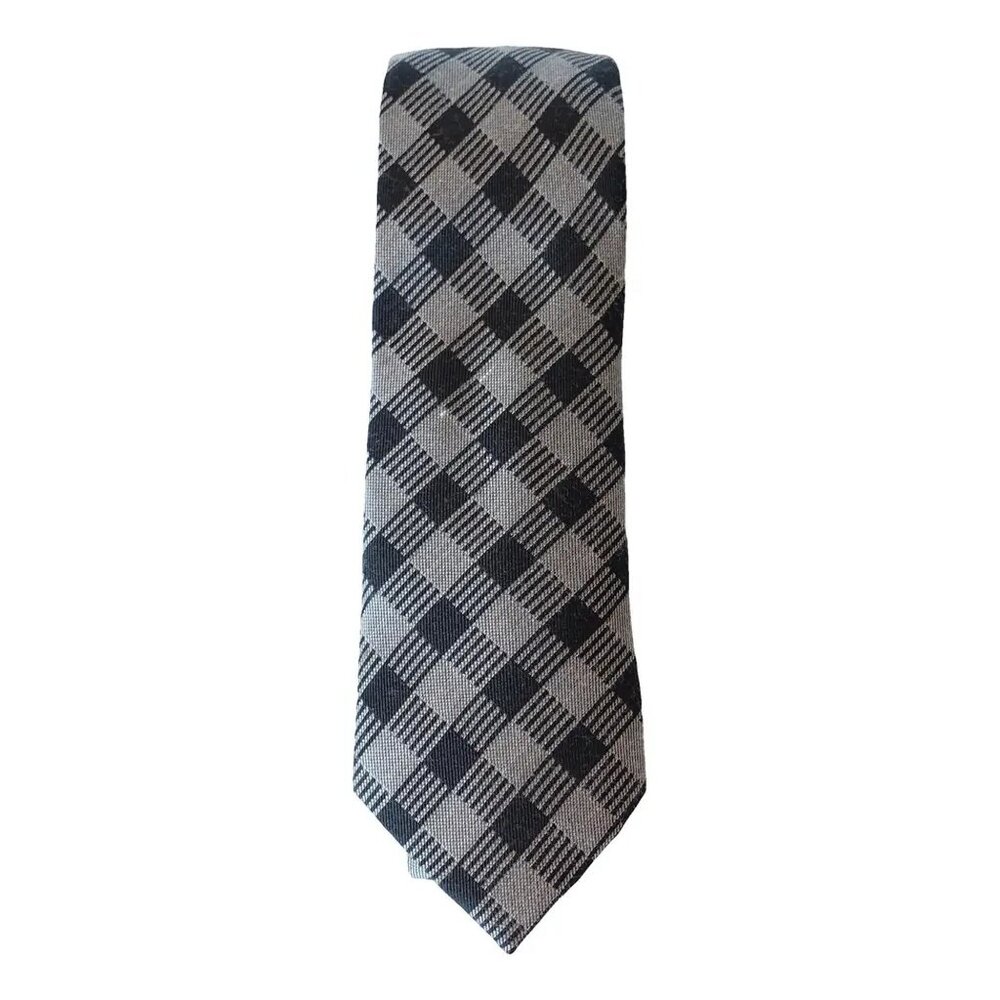SEAN JOHN Black Gray New Look Grid Check Silk Blend Slim Tie